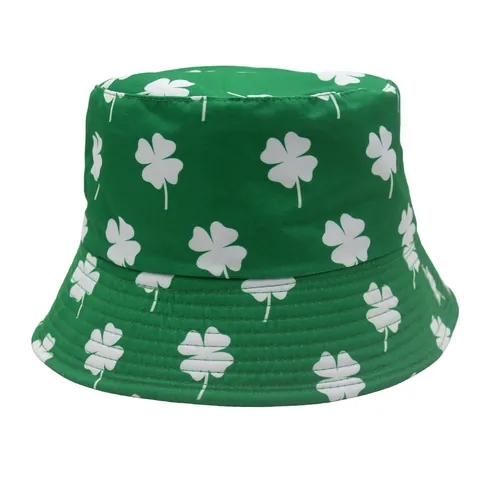 St Patricks Day Clover Print Bucket Hat Double Sided Wearable Shamrock Pattern Sun Protection Fisherman Hat For Men Women