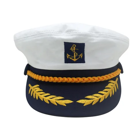 Nautischer Kapitäns-Hut Marine Matrosenmütze Mit Goldener Anker-Stickerei Für Kostümparty Rollenspiel Unisex Sonnenhut Weiß