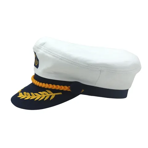 Nautischer Kapitäns-Hut Marine Matrosenmütze Mit Goldener Anker-Stickerei Für Kostümparty Rollenspiel Unisex Sonnenhut Weiß