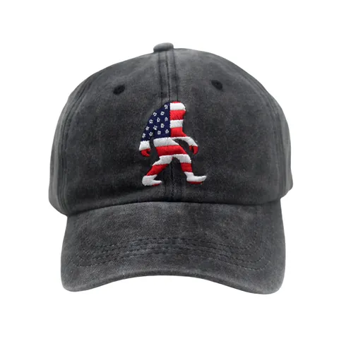 Vintage Washed Cotton Baseball Cap Distressed Dad Hat With Bigfoot American Flag Embroidery For Men Women Casual Outdoor Sun Hat