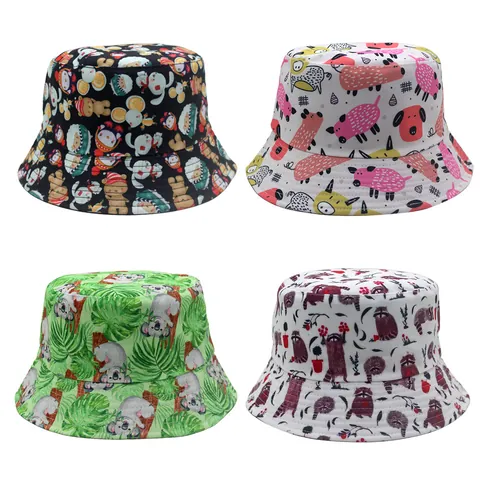 Unisex Polyester Bedruckt Fischerhut Süßes Cartoon Tier Koala Panda Muster Sonnenschutz Hut Für Outdoor Reisen Strand