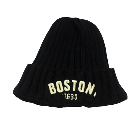 Gorro de Punto para Niños Bordado Letras Boston Cálido Invierno Acrílico Bebé Niños Pequeños Gorro de Canalé para Niños Niñas