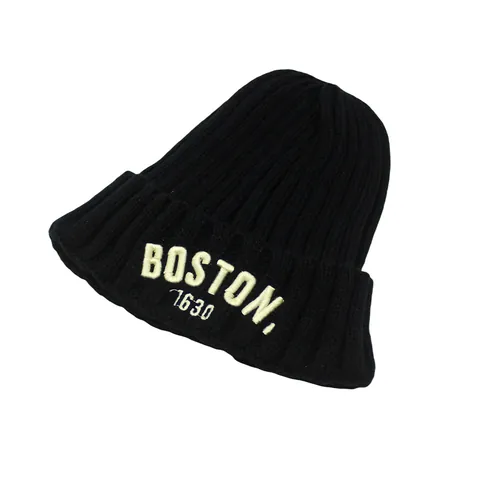 Gorro de Punto para Niños Bordado Letras Boston Cálido Invierno Acrílico Bebé Niños Pequeños Gorro de Canalé para Niños Niñas