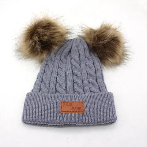 Berretto in Maglia Con Doppio Pompon Per Bambini Cappello Invernale Caldo Trecce Con Pompon In Pelliccia Sintetica Per Ragazzi Ragazze