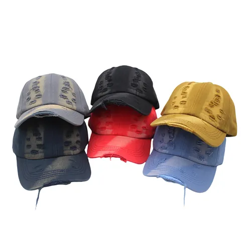 Honkbalpet Vintage Verweerd Gewassen Katoen Voor Mannen Vrouwen Retro Gescheurde Gaten Verstelbare Casual Zonnescherm Hoed