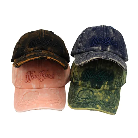 Cappellino da Baseball Vintage con Ricamo Lettera New York Cotone Lavato Distressed Cappello da Sole Regolabile Uomo Donna Outdoor Casual