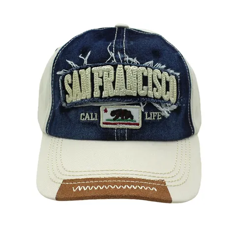 Vintage Washed Cotton Baseball Cap For Men Women San Francisco Letter Embroidery Distressed Cali Life Bear Patch Sun Hat