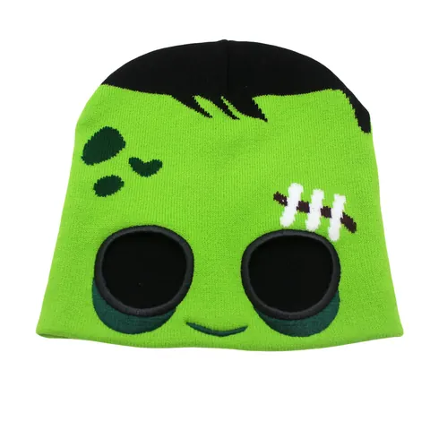 Berretto in Maglia Mostro Halloween per Bambini Divertente Personaggio Verde Invernale Caldo Cappello Jacquard in Acrilico