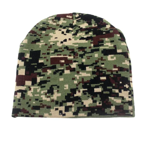 Camouflage Digital Jacquard Knitted Beanie Hat Warm Acrylic Skull Cap For Men Women Outdoor Skiing Winter Casual Brimless Headwear