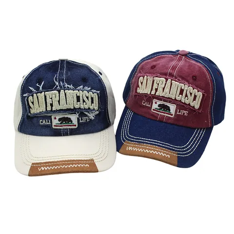 Vintage Washed Cotton Baseball Cap For Men Women San Francisco Letter Embroidery Distressed Cali Life Bear Patch Sun Hat