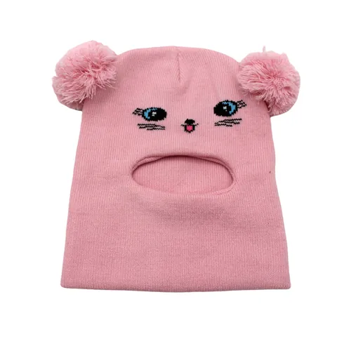 Bambini Carino Cartone Animato Gatto Passamontagna Berretto in Maglia Con Pompon Inverno Caldo Antivento Scaldacollo per Ragazze Ragazzi