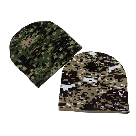 Camouflage Digital Jacquard Knitted Beanie Hat Warm Acrylic Skull Cap For Men Women Outdoor Skiing Winter Casual Brimless Headwear