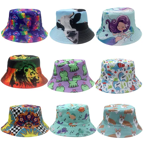 Unisex Καπέλο Bucket με Τύπωμα Διπλής Όψης Εξωτερική Προστασία από τον Ήλιο Καπέλο Ψαρά με Ζώα Γεωμετρικά Λουλουδάτα Σχέδια