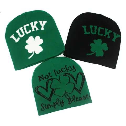Berretto in Maglia Trifoglio Lucky di San Patrizio Per Uomo Donna Inverno Caldo Acrilico Jacquard Cappello Outdoor Simply Blessed