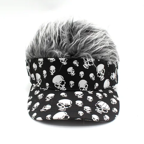 Funny Wig Visor Hat With Skull Pattern Halloween Cosplay Punk Rock Style Sun Visor Cap For Men Women Party Props