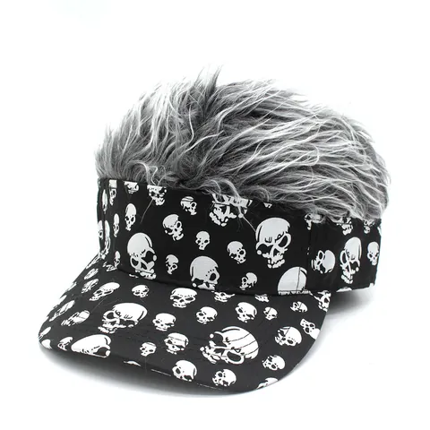 Funny Wig Visor Hat With Skull Pattern Halloween Cosplay Punk Rock Style Sun Visor Cap For Men Women Party Props