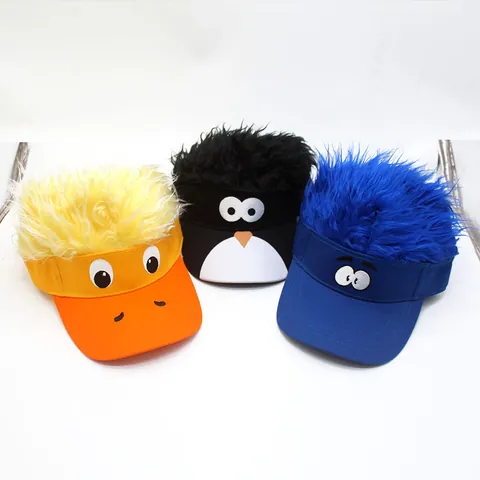 Funny Wig Visor Hat Novelty Cartoon Animal Baseball Cap Synthetic Hair Sun Hat For Halloween Carnival Party Travel Unisex