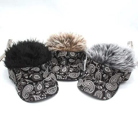Novelty Wig Visor Hat Paisley Pattern Funny Baseball Cap For Men Women Hair Sun Hat Party Costume Accessory Adjustable