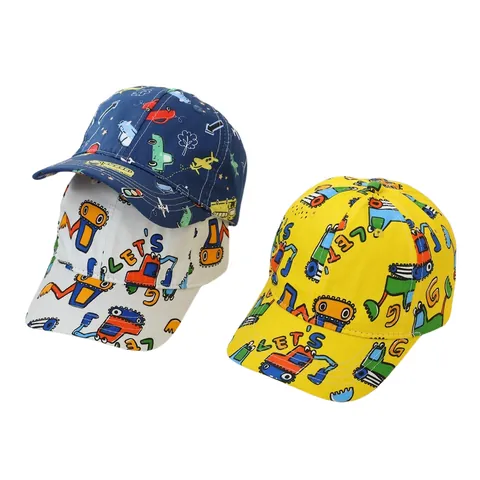 Kids Cartoon Excavator Print Baseball Cap Adjustable Breathable Polyester Sun Hat For Boys Girls Outdoor Sports Headwear