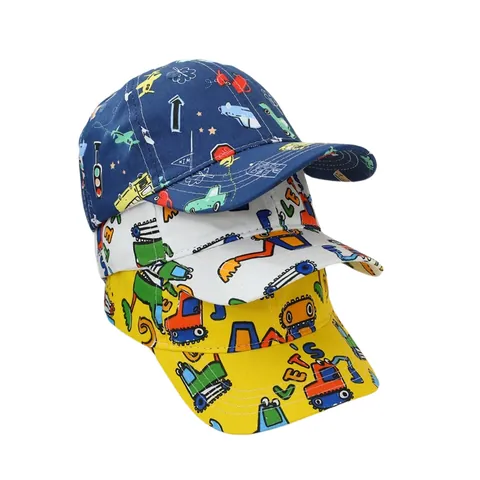 Kids Cartoon Excavator Print Baseball Cap Adjustable Breathable Polyester Sun Hat For Boys Girls Outdoor Sports Headwear