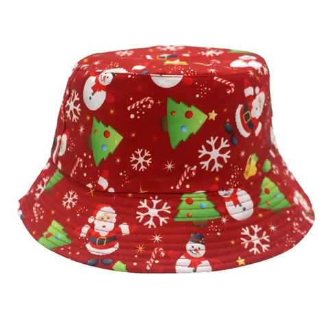 Sombrero de Pescador con Estampado Navideño de Poliéster Papá Noel Muñeco de Nieve Rojo Negro Azul Parasol para Fiesta