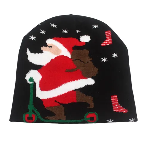 Bonnet en Tricot de Noël Hiver Chaud Acrylique Jacquard Motif Père Noël Renne Bonhomme de Neige Bonnet de Fête Festive Pour Adultes