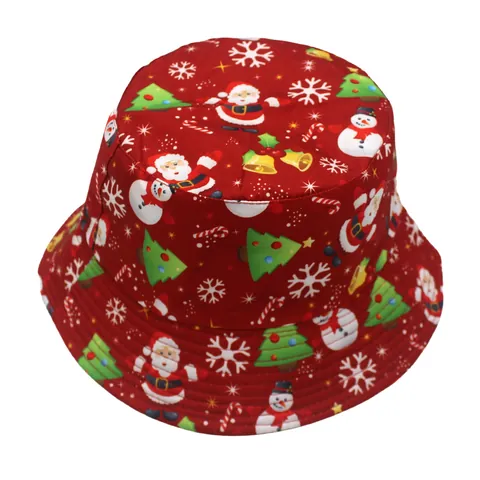 Sombrero de Pescador con Estampado Navideño de Poliéster Papá Noel Muñeco de Nieve Rojo Negro Azul Parasol para Fiesta