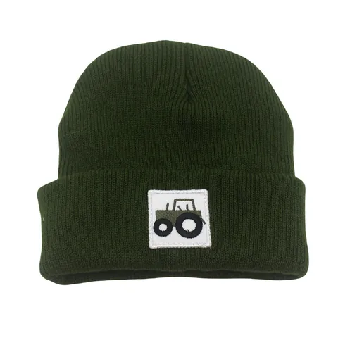 Kids Knitted Beanie Hat Autumn Winter Warm Acrylic Cap Cartoon Tractor Patch Ribbed Toddler Baby Boys Girls Outdoor Cap