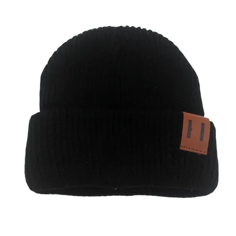 Berretto in Maglia per Bambini Cappello Invernale Caldo in Acrilico Con Toppa in Pelle Per Ragazzi Ragazze Da Uno A Quattro Anni