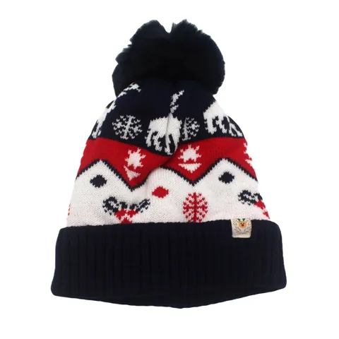 Kinder Kerst Rendier Gebreide Muts Winter Warme Acryl Jacquard Muts Met Pompon Voor Jongens Meisjes Vakantie Cadeau