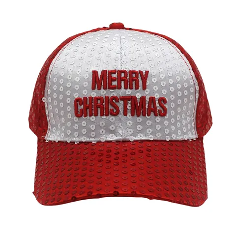 Christmas Sequin Baseball Cap Merry Christmas Embroidery Red White Sparkly Adjustable Sun Hat Party Costume Accessories For Men Women