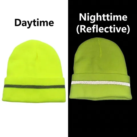 Unisex Reflective Knit Beanie Hat Winter Warm Acrylic Cuffed Skull Cap For Outdoor Night Running Walking Sporty