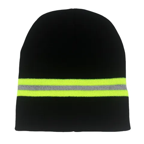 Bonnet en Tricot à Rayures Réfléchissantes Pour Course de Nuit Sécurité Extérieure Bonnet d'Hiver Chaud en Acrylique