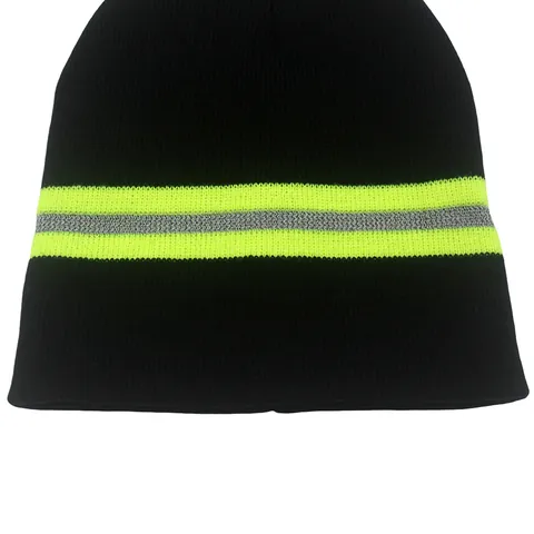 Bonnet en Tricot à Rayures Réfléchissantes Pour Course de Nuit Sécurité Extérieure Bonnet d'Hiver Chaud en Acrylique