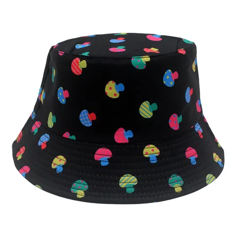 Polyester Colorful Mushroom Print Bucket Hat For Men Women Reversible Sun Protection Outdoor Graffiti Pattern Basin Hat