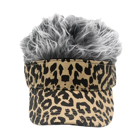 Unisex Leopard Print Sun Visor Hat With Novelty Spiky Wig Hair Fun Adjustable Golf Baseball Cap For Party Outdoor Decoration
