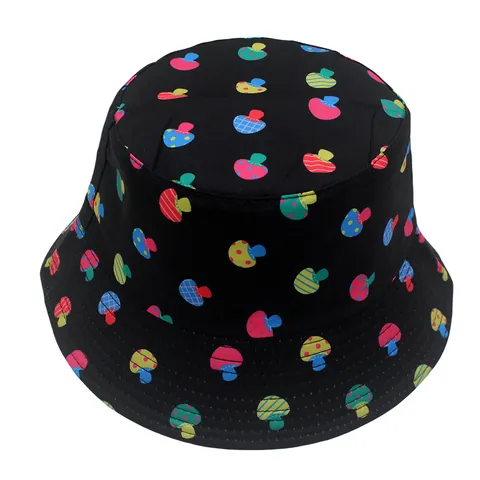 Polyester Colorful Mushroom Print Bucket Hat For Men Women Reversible Sun Protection Outdoor Graffiti Pattern Basin Hat