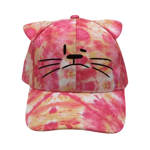 Cute Kids Cartoon Cat Ears Tie Dye Baseball Cap Cotton Embroidery Sun Protection Adjustable Snapback Hat For Boys Girls Accessory