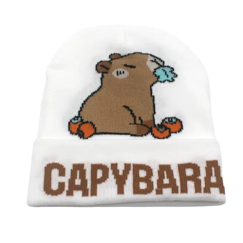 Berretto a Maglia Capibara in Acrilico con Animali Animati Jacquard Invernale Caldo con Risvolto per Uomo Donna Outdoor Casual
