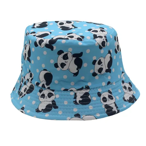 Cartoon Panda Print Kids Bucket Hat Double Sided Sun Protection Polyester Basin Hat Boys Girls Toddler Outdoor Accessory