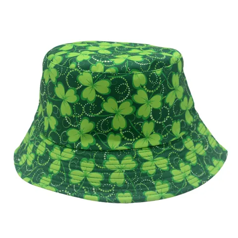 St Patricks Day Shamrock Gnome Print Bucket Hat For Men Women Green Lucky Clover Fisherman Hat Sun Protection Outdoor Hat