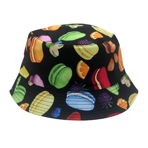 Sombrero de Pescador con Estampado de Macarrones y Frutas para Niños Poliéster Transpirable Protección Solar Gorra para Niños Niñas Viaje