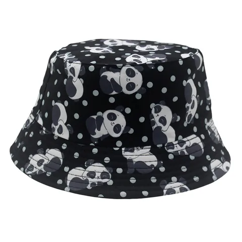 Cartoon Panda Print Kids Bucket Hat Double Sided Sun Protection Polyester Basin Hat Boys Girls Toddler Outdoor Accessory