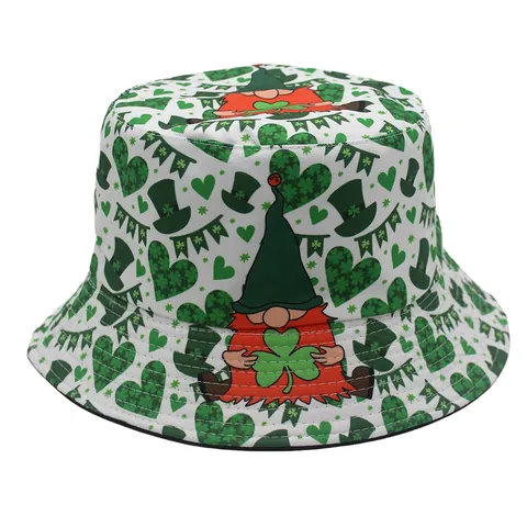 St Patricks Day Shamrock Gnome Print Bucket Hat For Men Women Green Lucky Clover Fisherman Hat Sun Protection Outdoor Hat