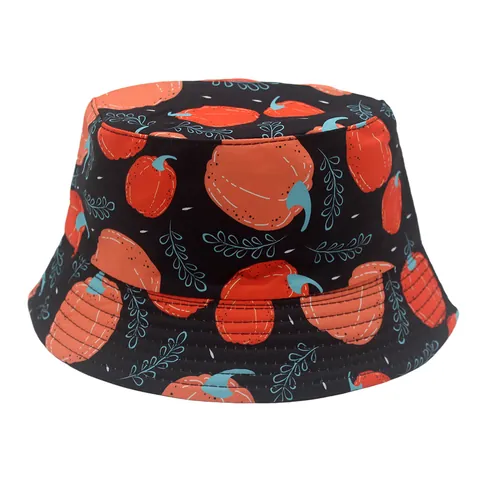 Halloween Kids Pumpkin Print Bucket Hat Polyester Sun Protection Fisherman Cap For Boys Girls Outdoor Travel Beach