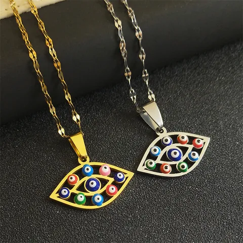 Boho Stainless Steel Evil Eye Pendant Necklace For Women Colorful Enamel Nazar Amulet Jewelry Gold Silver Plated Chain