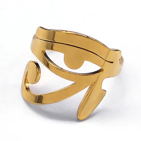 Bague Ouverte Oeil D'Horus Égypte Ancienne En Acier Inoxydable Ajourée Amulette De Protection Bijoux Vintage Pour Hommes Femmes