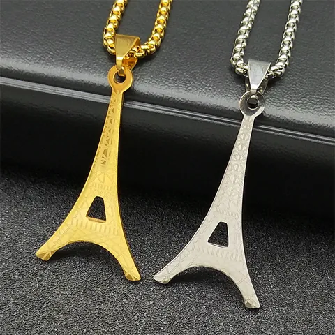 Collar con Colgante de la Torre Eiffel de París de Acero Inoxidable para Hombres y Mujeres Oro Plata Cadena de Caja Joyería de Regalo