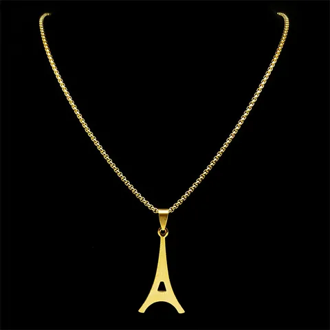 Collar con Colgante de la Torre Eiffel de París de Acero Inoxidable para Hombres y Mujeres Oro Plata Cadena de Caja Joyería de Regalo