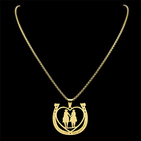 Stainless Steel Horseshoe Heart Riding Pendant Necklace Inscribed God Blessed Broken Road Western Cowboy Jewelry Men Women